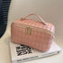 Travel Makeup Bag for Women, Lay-Flat Quilted Cosmetic Organizer, Waterproof and Portable Makeup Bag, Slanted Opening, Toiletry Bag, PU Cosmetic Organizer Bag, Handheld Cosmetic Pouch, Gift for Her