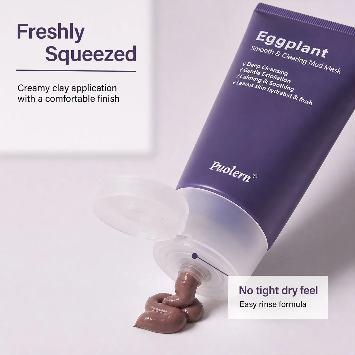[ Puolern ] Smooth &amp; Clearing Eggplant Clay Mask, Deep Cleansing Face Care with Kaolin, Centella &amp; Hyaluronic Acid, 80 G