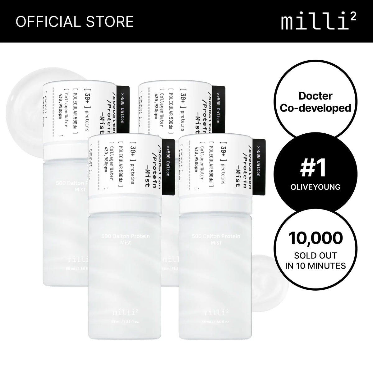 [Millimilli] 500 Dalton Collagen Peptide Complex Protein Mist, Korean Anti-Aging Firming Beauty Product, Hypoallergenic Plumping Self Care Gift for Women, Moisturize Hydrate for Fine Lines/Smile Lines/Loss of Elasticity, 1.86 Fl.Oz
