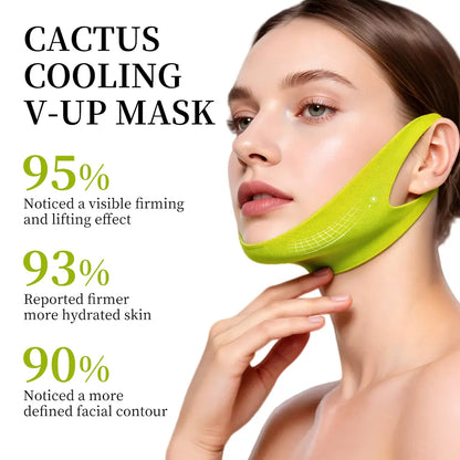 Cactus Cooling V Lift Face Mask Firming Jawline Mask Lightweight Hydration Sheet Mask for Skin Tightening Smoothing Puffiness Care and Visible Face Contour Improvement Morning Night Skincare Routine Gift Choice 4PCS