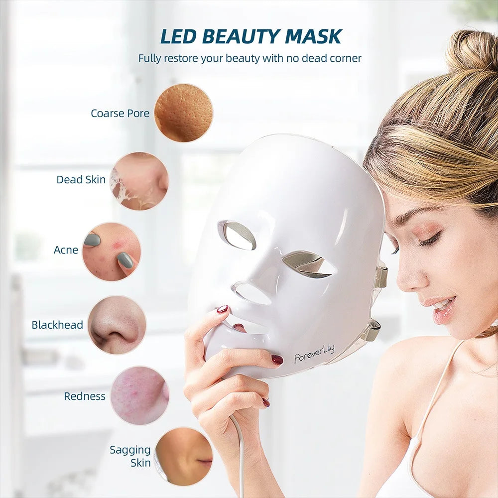 Minimalism 7 Colors LED Facial Mask Photon Therapy Anti-Acne Wrinkle Removal Skin Rejuvenation Face Skin Care Tools