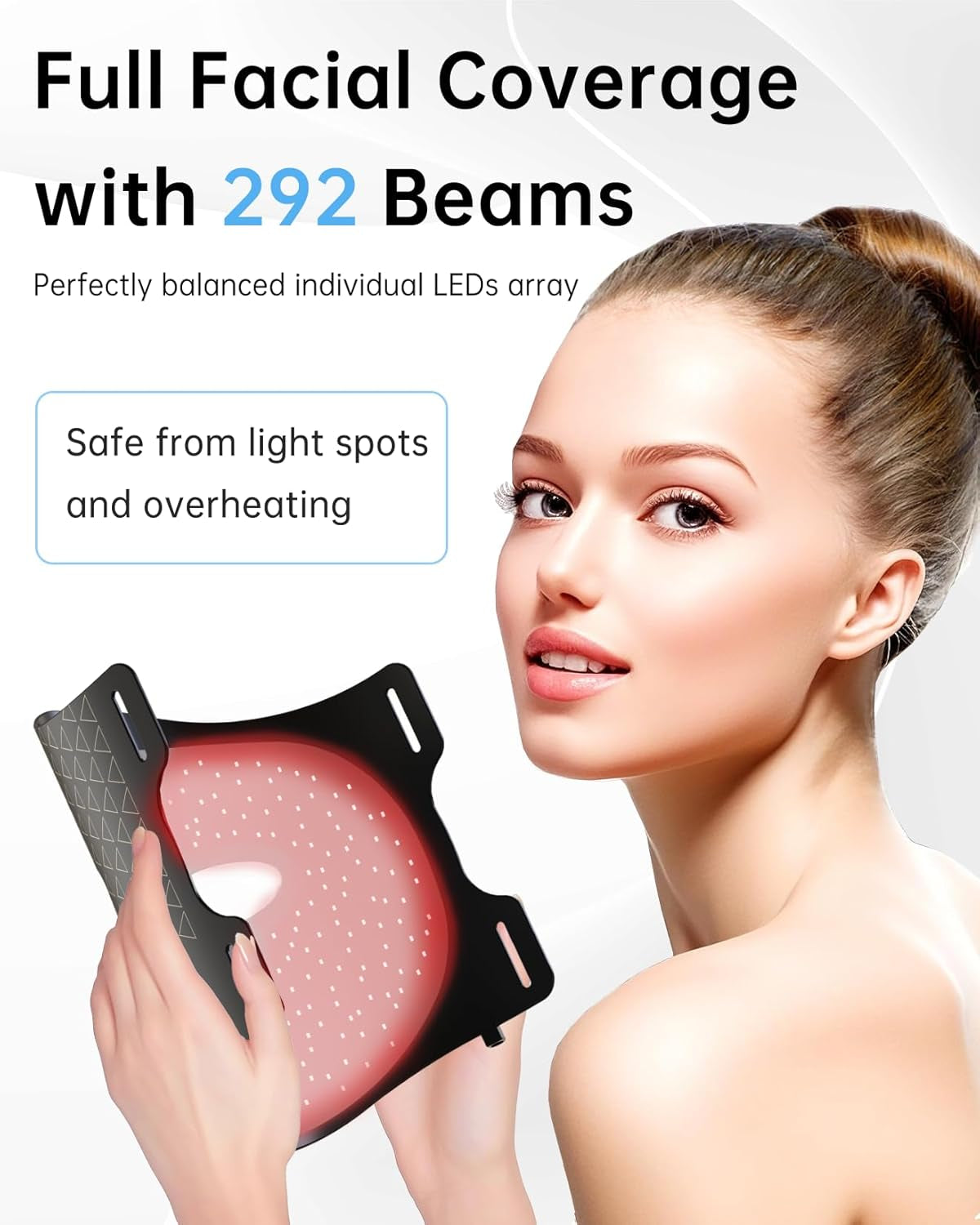 Infrared Red Light Therapy Mask for Face with Rechargeable LCD Controller | 292 Leds 15W Adjustable Time &amp; Intensity, 830Nm 633Nm 590Nm, Ultra-Thin 1.8Mm Flexible Silicone Design, Gen 1 Black Line
