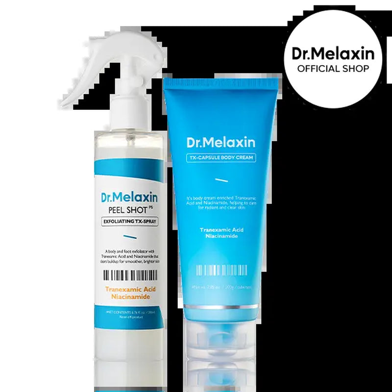 [Dr.Melaxin Official] 2-Step Smoothing Body Glow Routine, Tranexamic Acid Exfoliating Spray &amp; Niacinamide Capsule Cream for Dark Spots &amp; Hyperpigmentation
