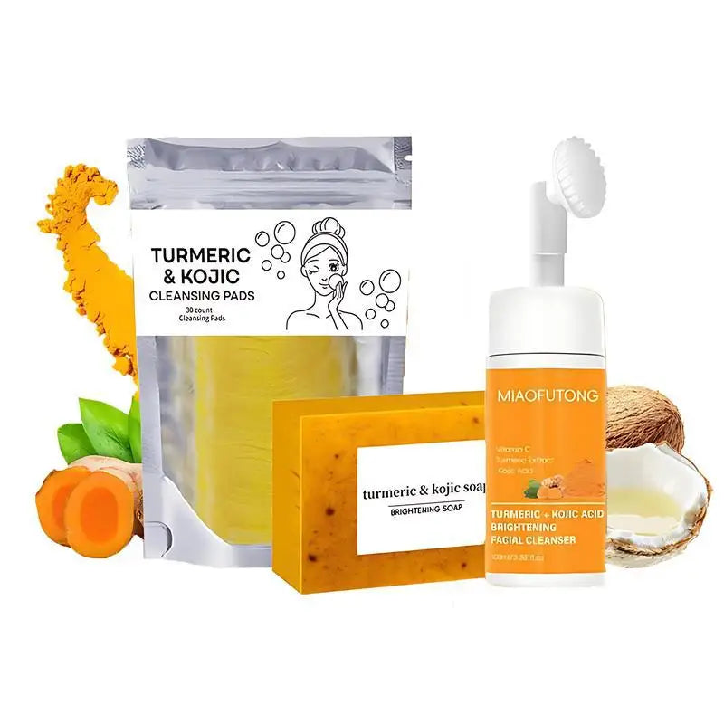 Turmeric Cleanser &amp; Soap Sets Deeply Cleansing Kojic Acid Blackhead Remover Skin Cleansing Oil Control Fade Acne Marks Brighten
