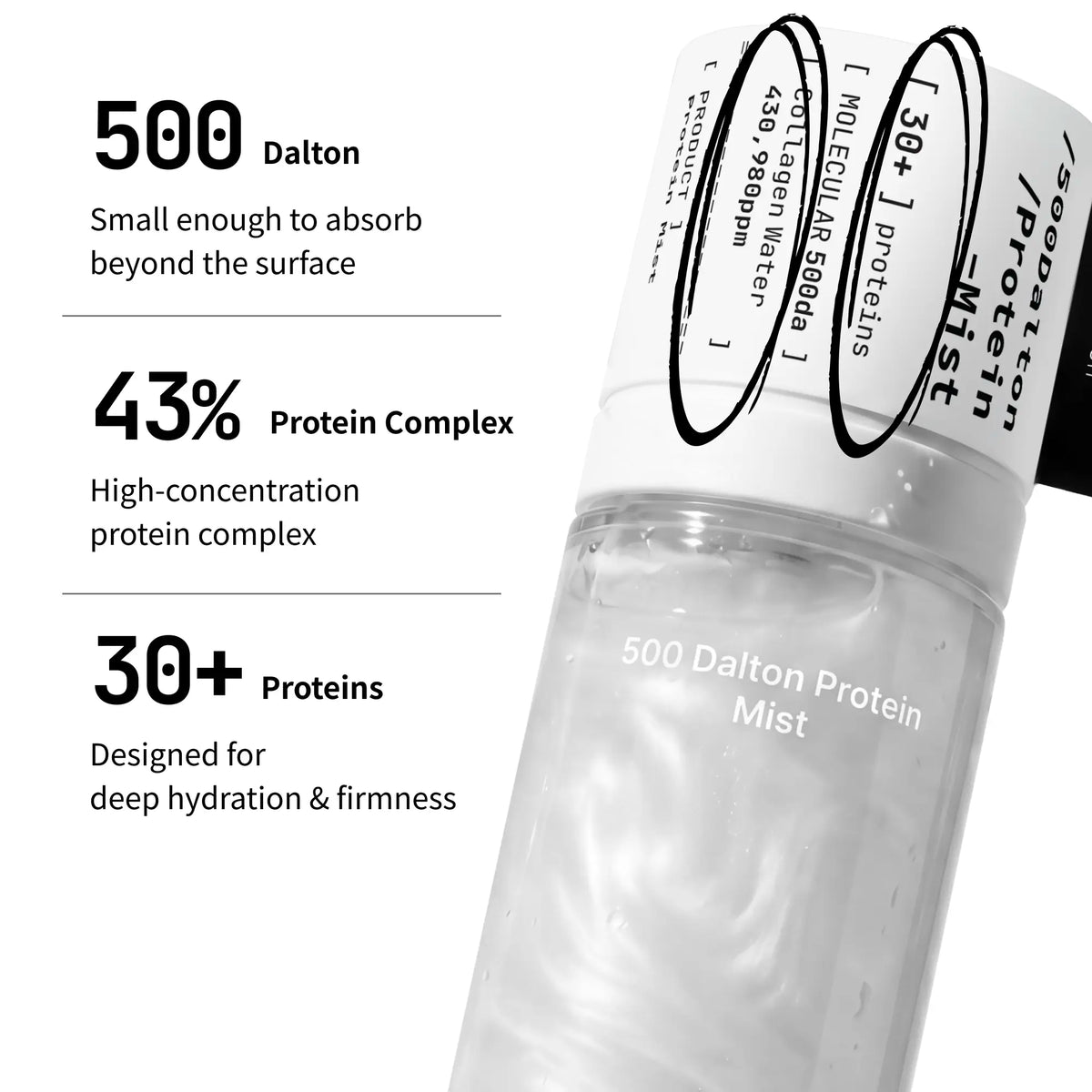 [Millimilli] 500 Dalton Collagen Peptide Complex Protein Mist, Korean Anti-Aging Firming Beauty Product, Hypoallergenic Plumping Self Care Gift for Women, Moisturize Hydrate for Fine Lines/Smile Lines/Loss of Elasticity, 1.86 Fl.Oz