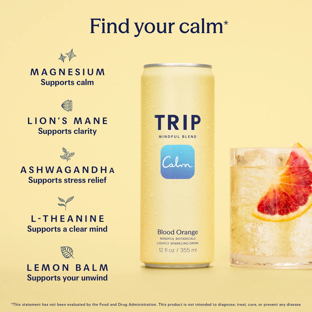 TRIP Blood Orange Sparkling Magnesium Drink — 120Mg Magnesium, Ashwagandha, Lion&
