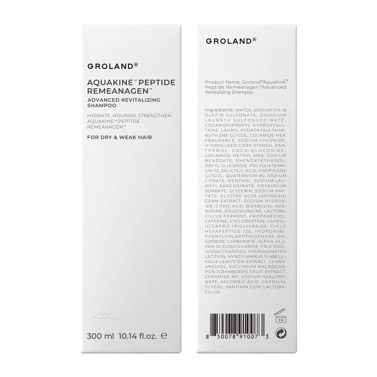 GROLAND Hydrating Shampoo for Dry Hair with Panthenol, Hyaluronic Acid, Ceramide NP, Caffeine, Remeanagen and Aquakine for Soft, Manageable Hair, 10.14 Fl Oz (300 Ml)