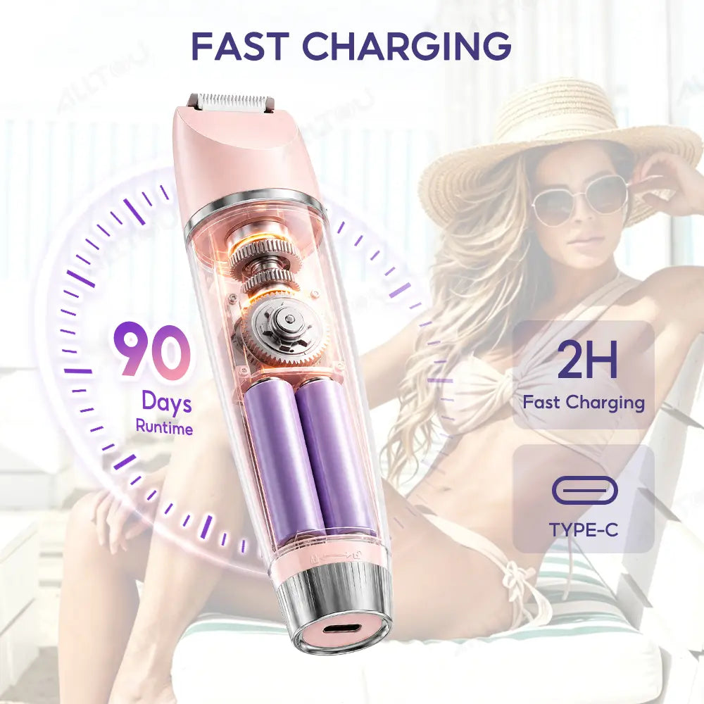 Alltou 3-In-1 Bikini Trimmer for Women, Electric Shaver &amp; Body Hair Remover, Rechargeable Hair Removal Tool with Replaceable Heads for Pubic Hair, Bikini Area, Face, Underarms and Legs,Dorm Essentials Tiktokshopbacktoschool