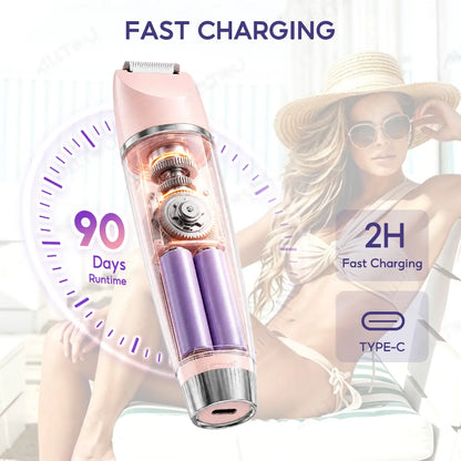 Alltou 3-In-1 Bikini Trimmer for Women, Electric Shaver &amp; Body Hair Remover, Rechargeable Hair Removal Tool with Replaceable Heads for Pubic Hair, Bikini Area, Face, Underarms and Legs,Dorm Essentials Tiktokshopbacktoschool