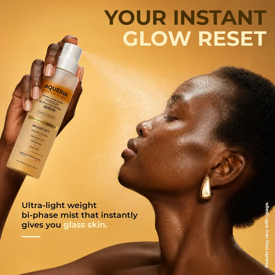 Aqueria French Spray Serum | Hydrated, Glowing Skin Mist with Hyaluronic Acid, Niacinamide, Vitamin B5 &amp; Ceramides | Barrier Repair + Makeup-Friendly Glass Skin for Hydrated, Brighter, Glowing Skin, with French Waters &amp; French Actives