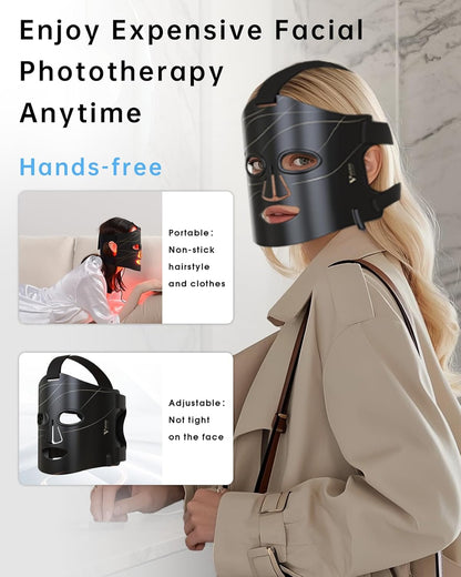 Infrared Red Light Therapy Mask for Face with Rechargeable LCD Controller | 292 Leds 15W Adjustable Time &amp; Intensity, 830Nm 633Nm 590Nm, Ultra-Thin 1.8Mm Flexible Silicone Design, Gen 1 Black Line