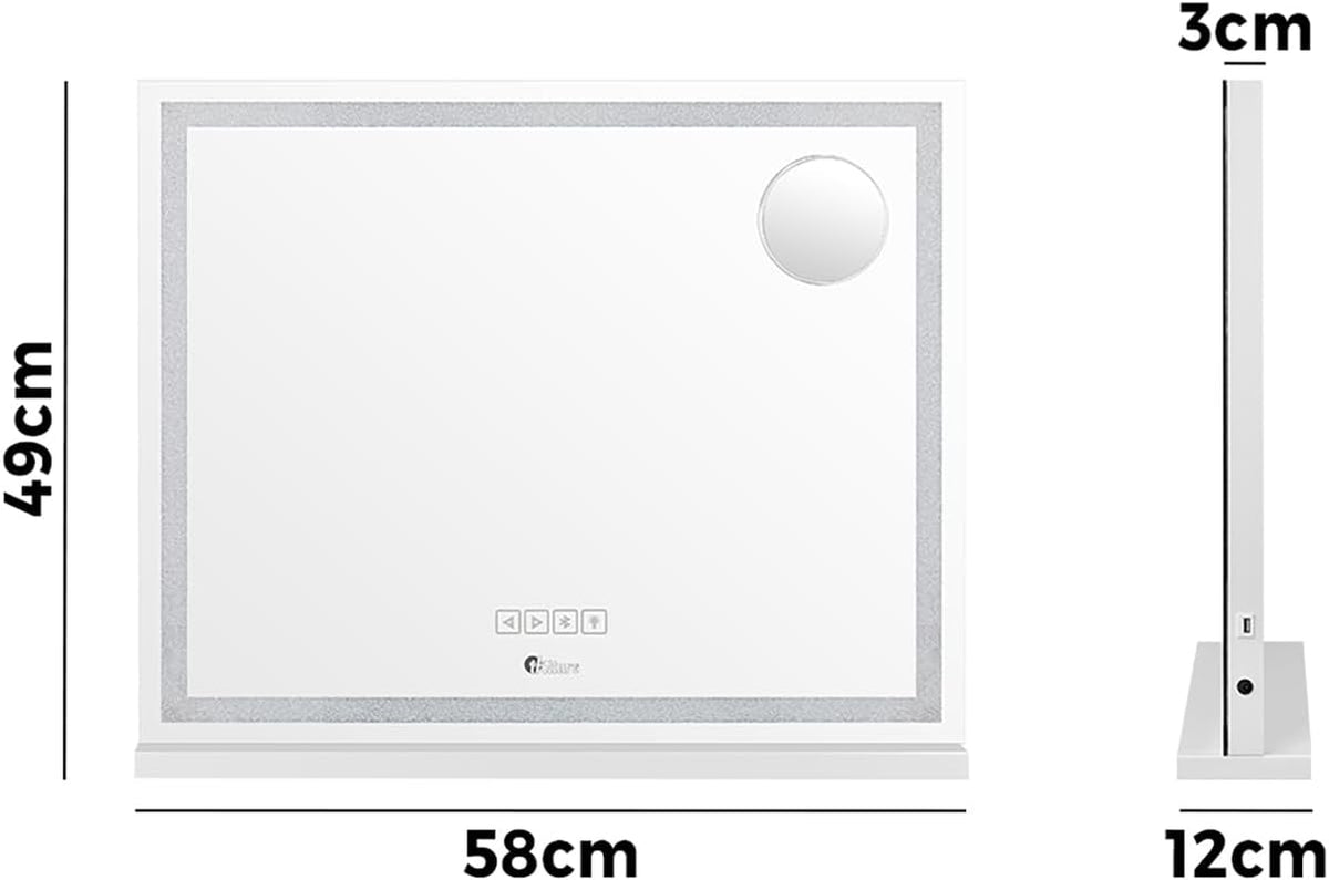 Hollywood Mirror Dimmable LED Bluetooth USB 10X Mag 58X49Cm