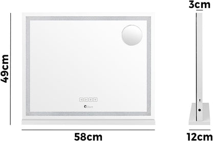 Hollywood Mirror Dimmable LED Bluetooth USB 10X Mag 58X49Cm