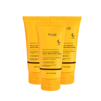 Overnight Facial Peel with Turmeric &amp; Collagen - Exfoliating &amp; Brightening Treatment to Hydrate Acne Prone Skin, Includes Silicone Brush, Nourishing, Kojic Acid, Adults, Dry, Sensitive, Mask, Skin Care Products, Radiant, Gentle, Peel-Off, Wrap Mask
