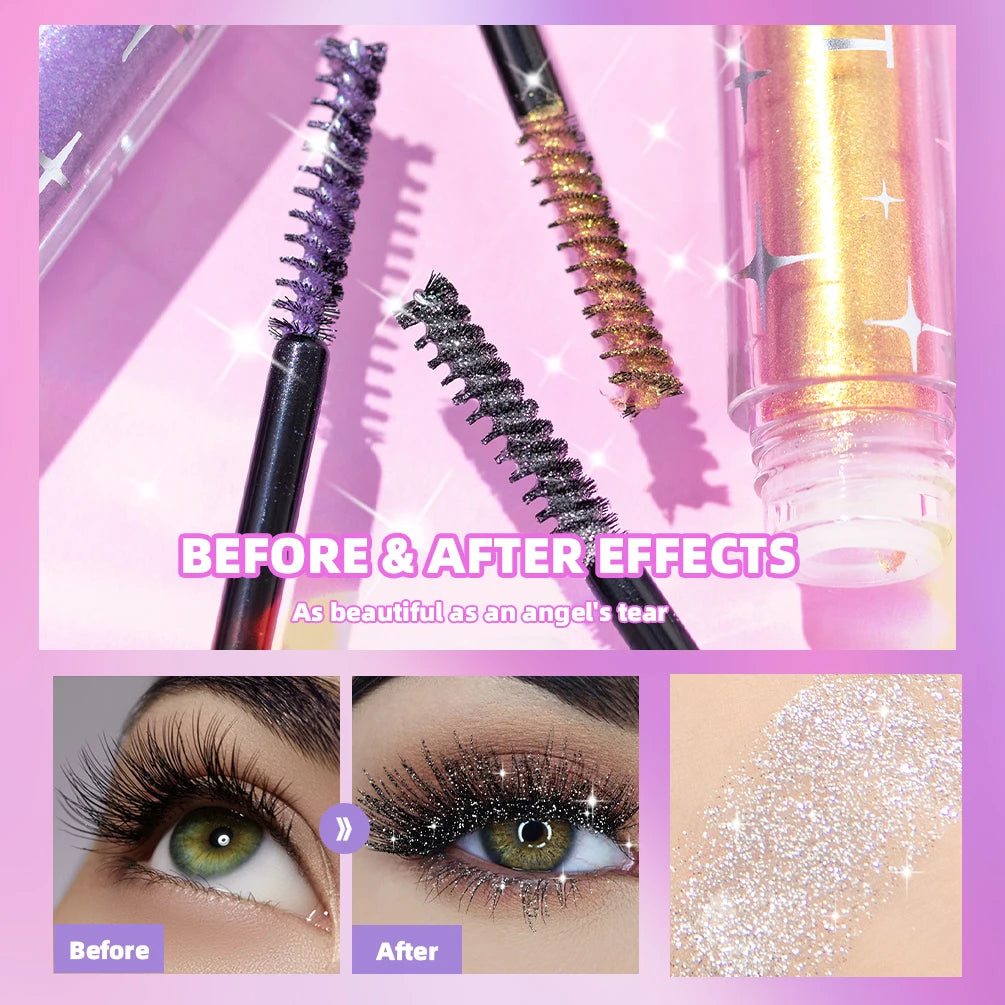 Sliver Gold Purple Glitter Mascara Quick Dry Lasting Waterproof Curling Thick Shiny Eyelash Diamond Mascara 3 Colors