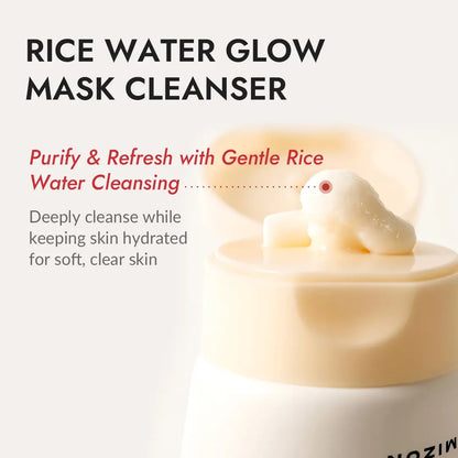 MIZON Rice Water Glow Mask Cleanser, 2-In-1 Face Wash and Mask with Rice Seed Water, Niacinamide, Ceramide NP, Squalane, and Shea Butter for Hydrating and Glass Skin, 5.07 Fl Oz