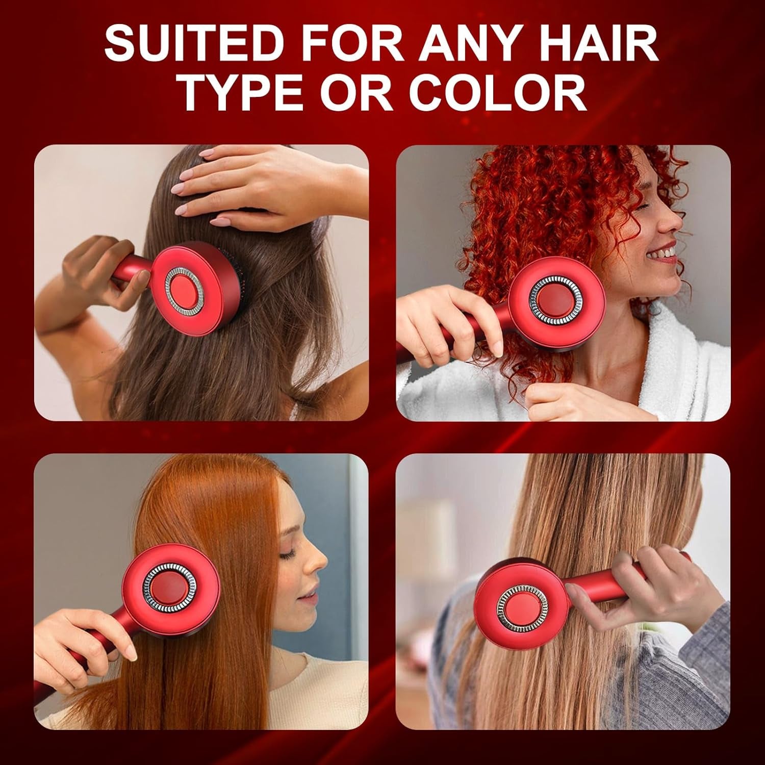 Electric Scalp Massager with Red Light, Hair Massager Brush with Oil Applicator, IPX7 Waterproof Cordless Head Scratcher, 3 Modes for Scalp Care &amp; Hair Growth(Red）