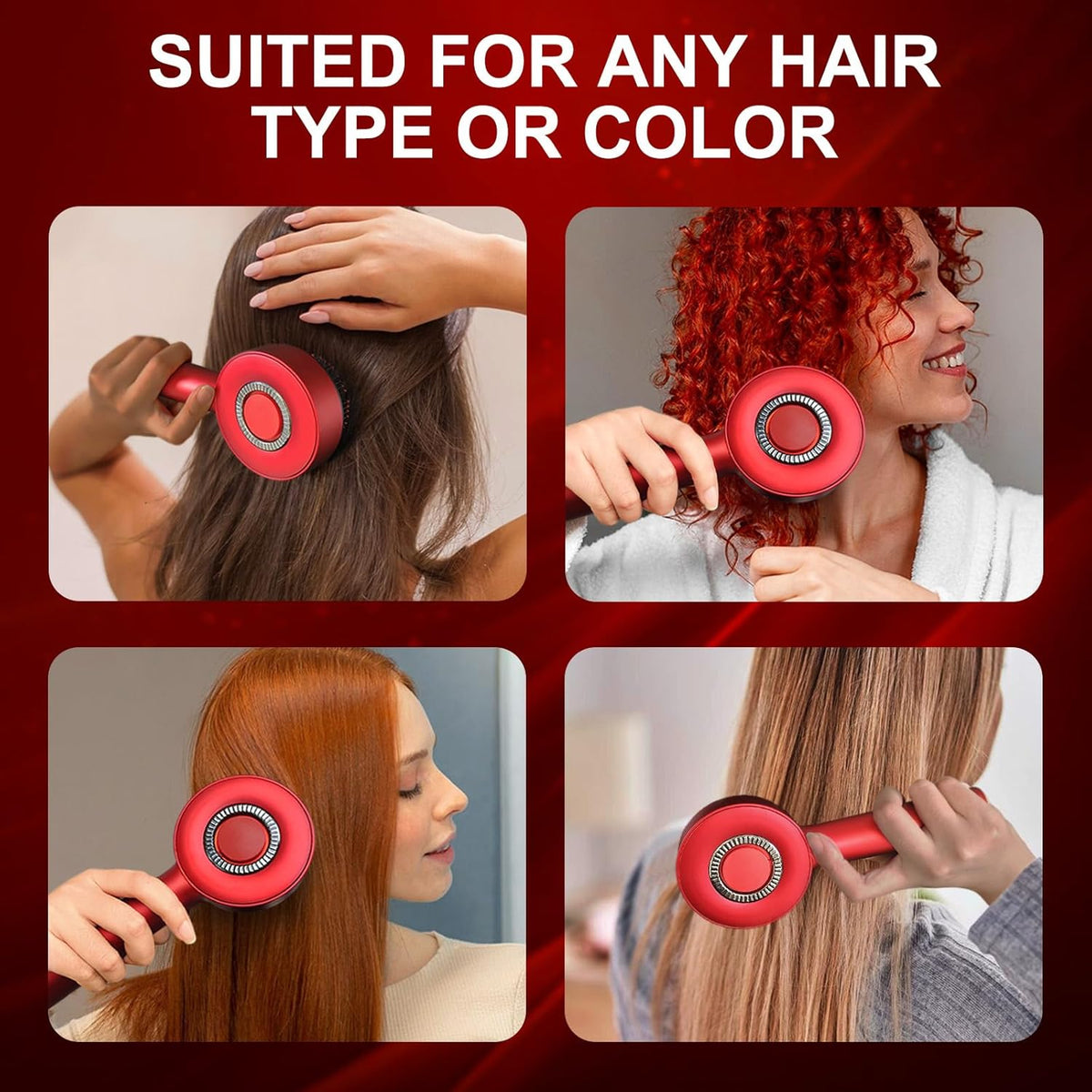 Electric Scalp Massager with Red Light, Hair Massager Brush with Oil Applicator, IPX7 Waterproof Cordless Head Scratcher, 3 Modes for Scalp Care &amp; Hair Growth(Red）