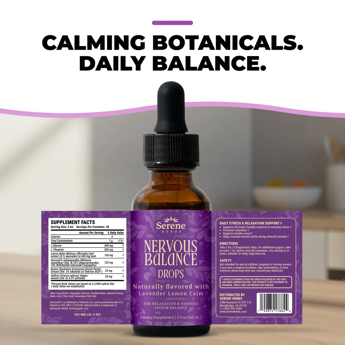 Serene Herbs Nervous Balance Drops – Calm Support Liquid, Lavender Lemon, 2 Fl Oz