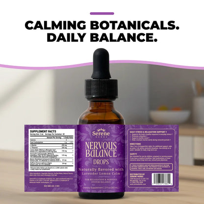 Serene Herbs Nervous Balance Drops – Calm Support Liquid, Lavender Lemon, 2 Fl Oz