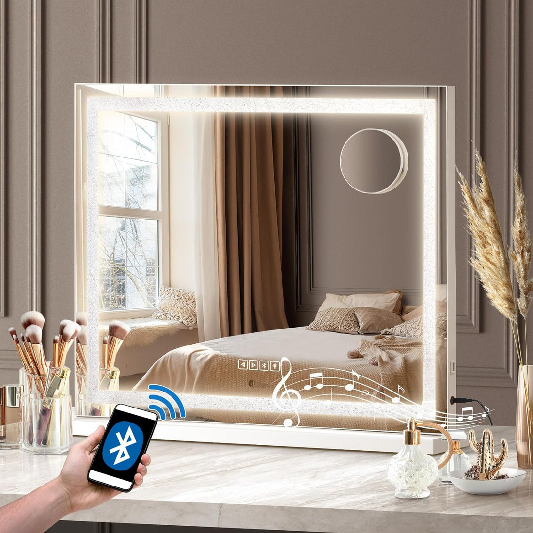 Hollywood Mirror Dimmable LED Bluetooth USB 10X Mag 58X49Cm
