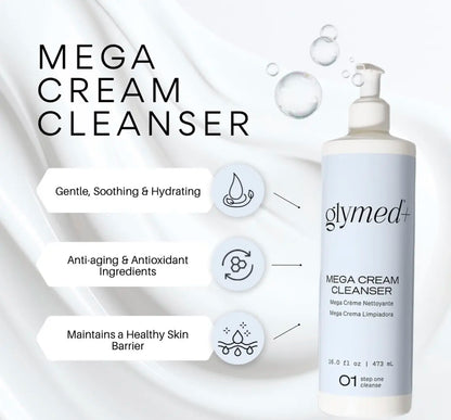 Glymed Mega Cream Cleanser, Gentle Facial Wash with Silky, Smooth Formula, Shea, Sunflower &amp; Rosemary Infused Skincare (6.75 Oz/200 Ml, US-GM-057R), Olive