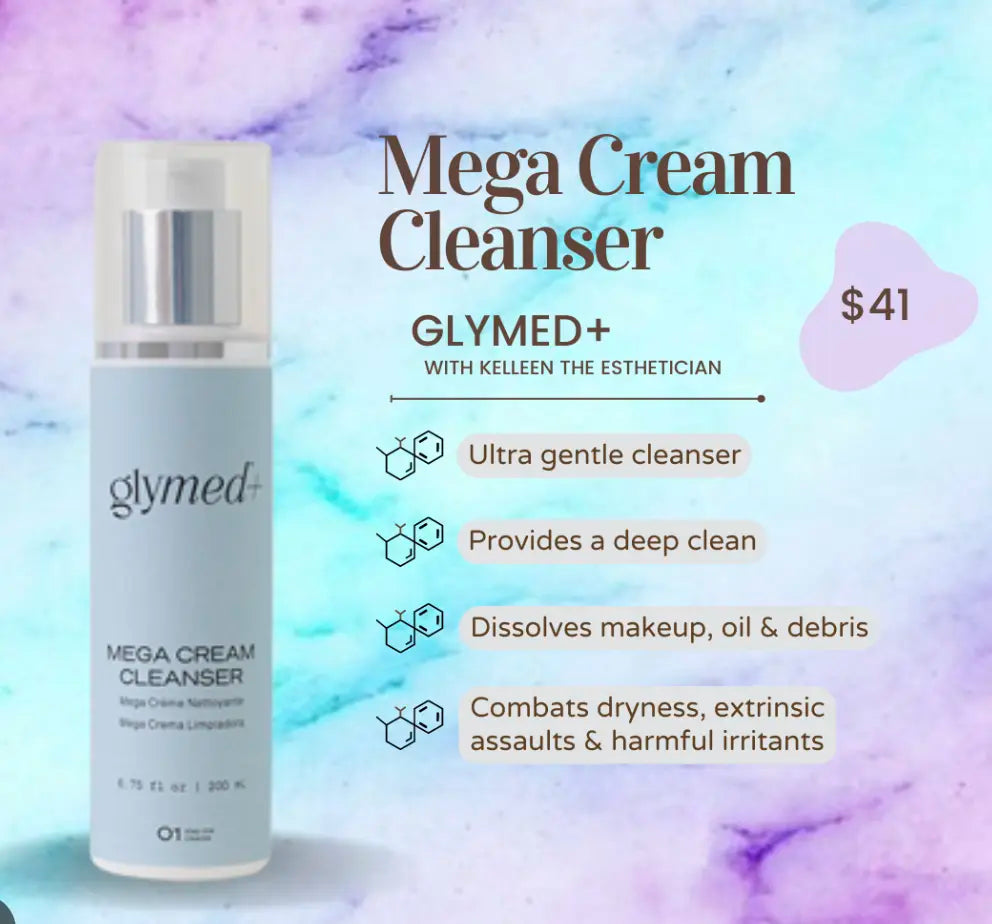 Glymed Mega Cream Cleanser, Gentle Facial Wash with Silky, Smooth Formula, Shea, Sunflower &amp; Rosemary Infused Skincare (6.75 Oz/200 Ml, US-GM-057R), Olive