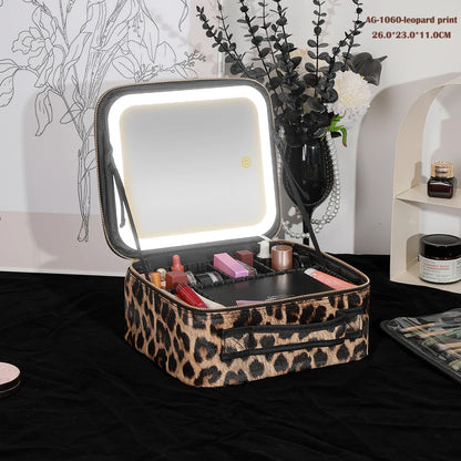 portable travel makeup storage with LED mirror