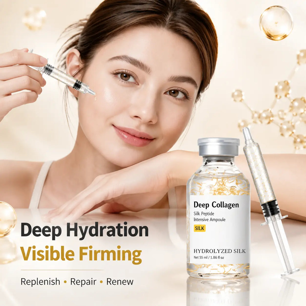 Silk Peptide Collagen Ampoule Serum 55ML | Lightweight Hydrating Face Treatment for Smooth Soft Skin Feel Elasticity Support Texture Care and Healthy Looking Glow Morning Night Skincare Routine Gift Choice Valentines Day Gift for Women