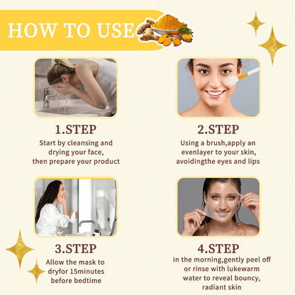 Overnight Facial Peel with Turmeric &amp; Collagen - Exfoliating &amp; Brightening Treatment to Hydrate Acne Prone Skin, Includes Silicone Brush, Nourishing, Kojic Acid, Adults, Dry, Sensitive, Mask, Skin Care Products, Radiant, Gentle, Peel-Off, Wrap Mask