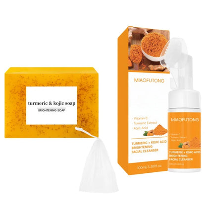Turmeric Cleanser &amp; Soap Sets Deeply Cleansing Kojic Acid Blackhead Remover Skin Cleansing Oil Control Fade Acne Marks Brighten