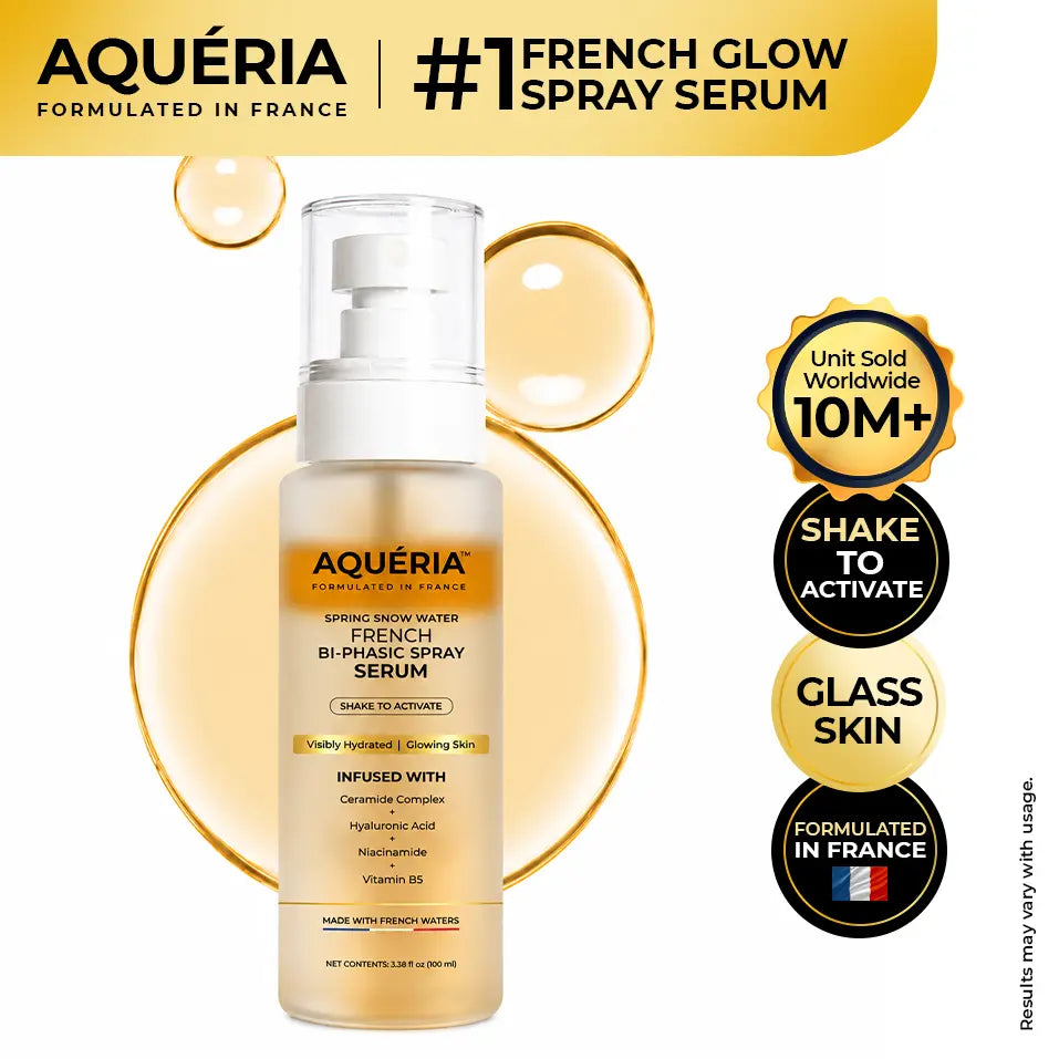 Aqueria French Spray Serum | Hydrated, Glowing Skin Mist with Hyaluronic Acid, Niacinamide, Vitamin B5 &amp; Ceramides | Barrier Repair + Makeup-Friendly Glass Skin for Hydrated, Brighter, Glowing Skin, with French Waters &amp; French Actives